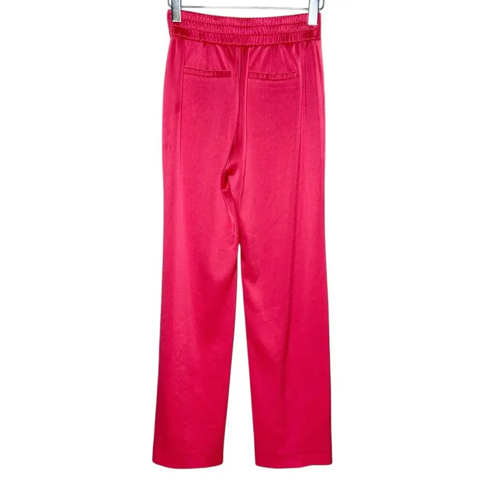 Alice + Olivia 4 Jody High Waisted Front Slit Satin Trouser Pant Wide Leg Pink - Picture 3 of 10